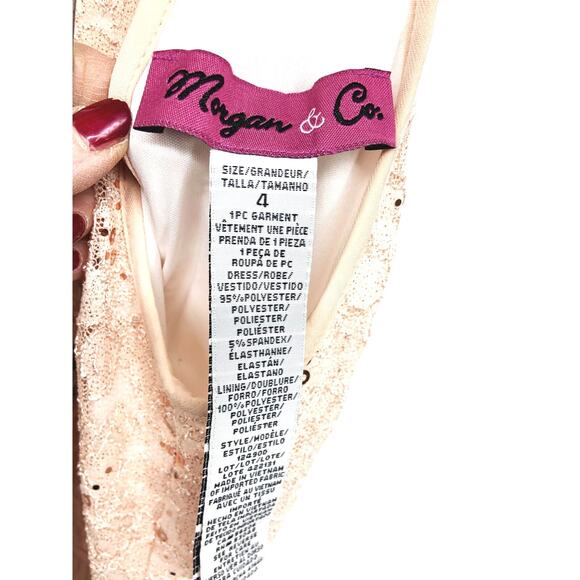 Morgan & Co Sequence Embellished Tie Back Long Halter Dress Nude Size 4 - Picture 4 of 7